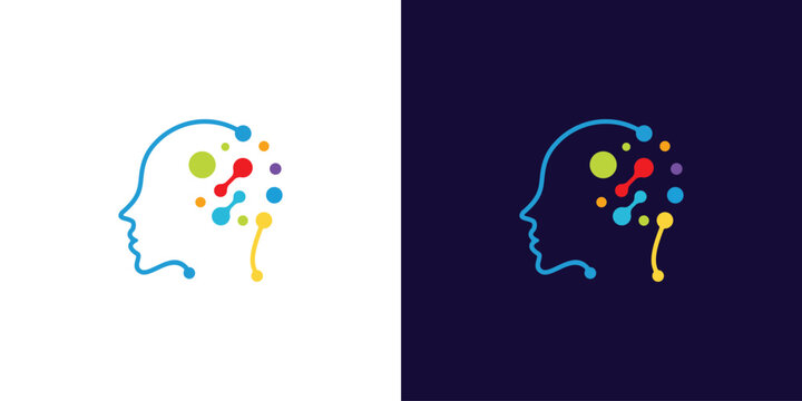 human brain network technology logo design,connecting data for artificial intelligence and human face idea icon, symbol, vector illustration
