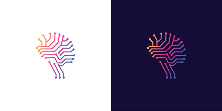 human brain network technology logo design,connecting data for artificial intelligence and human face idea icon, symbol, vector illustration