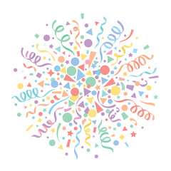 Fototapeta premium Vibrant explosion of abstract confetti shapes and colorful streamers scattered in a festive burst, perfect for celebrating joy and happy occasions with a modern flair