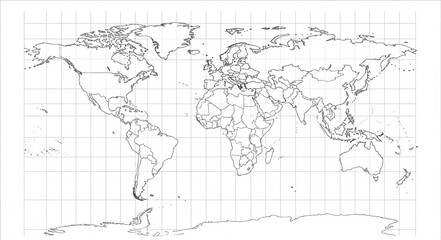 Fototapeta premium World Map Outline Geography Continents Countries Borders.