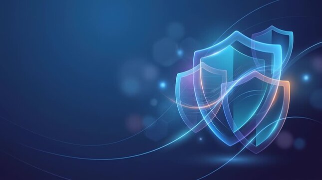 Glowing Holographic Shields with Digital Elements on Dark Background