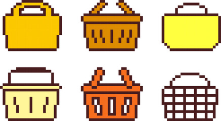 8-bit pixel art yellow shopping basket icon set © Yejin Woo