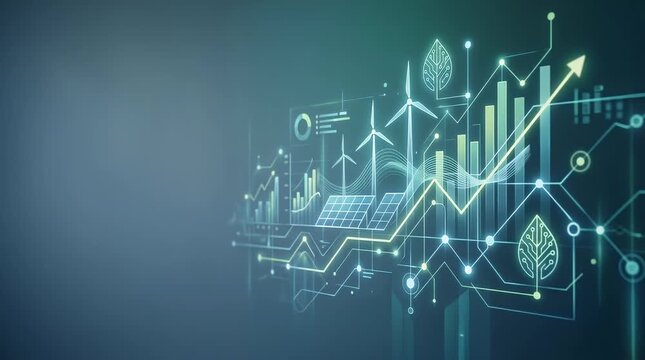 Futuristic Data Visualization with Renewable Energy Icons Glowing