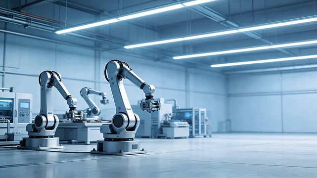 Industrial robots in factory setting