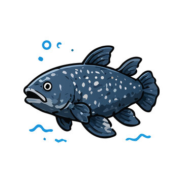 Rare Coelacanth Living Fossil Fish &ndash; Ancient Deep Sea Creature Cartoon Icon
