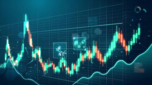 Dynamic Financial Graph with Neon Candlestick Chart Elements