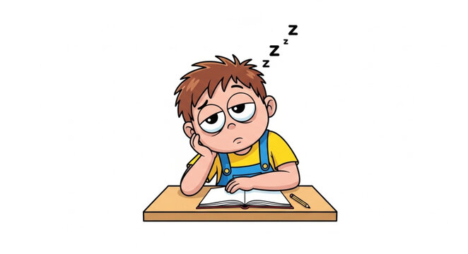 Tired Boy Sleeping at Desk During Study Session.
