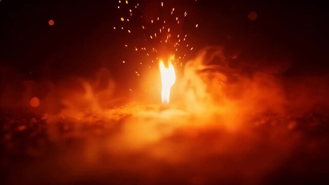 Single flame burning in dark smoke