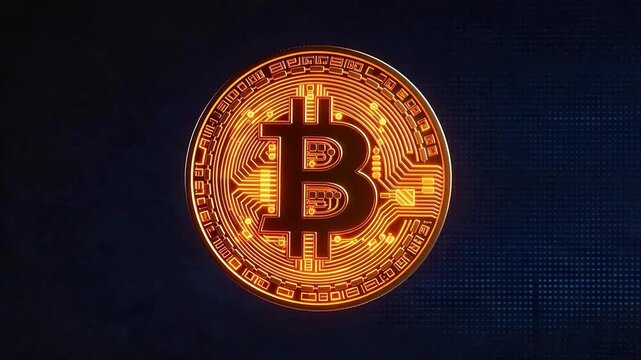 Golden Bitcoin coin on dark background