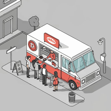 People waiting in line at food truck.