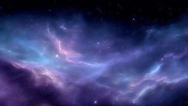 Space universe exploration, fantasy, mysterious. A vivid depiction of a cosmic scene depicts a vast expanse of stars and nebulae. The main subject is a swirling nebula, with deep purples, blues.
