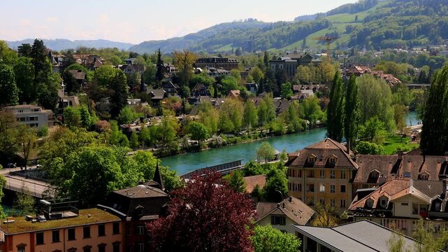 historic cityscape bern switzerland in spring 4k video