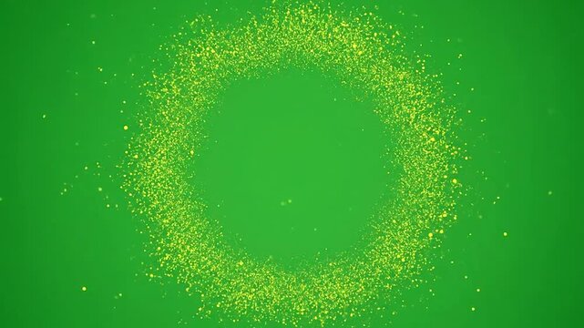 A vibrant yellow circular dust cloud effect on a plain green background