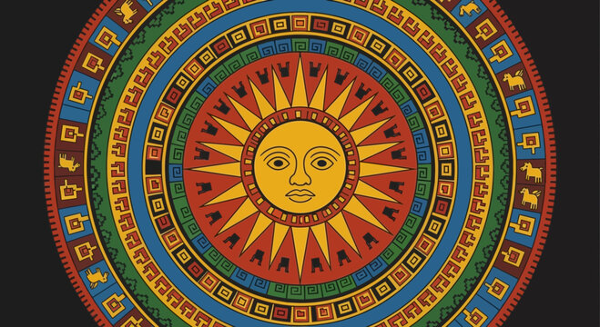 Ancient Aztec Sun Stone Calendar Symbol