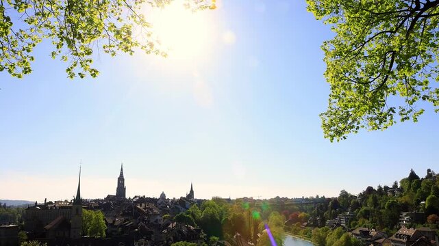 historic cityscape bern switzerland in spring 4k video