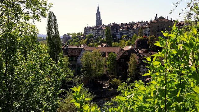 historic cityscape bern switzerland in spring 4k video