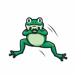 Fototapeta premium Cartoon Frog Sitting Upset Green Amphibian.