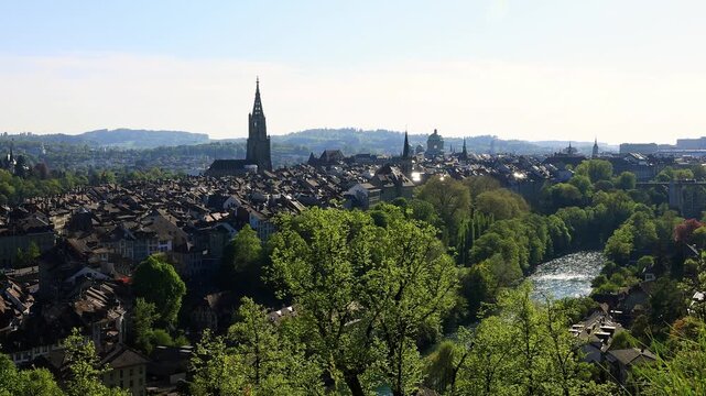 historic cityscape bern switzerland in spring 4k video