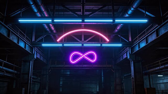 Neon lights in industrial setting