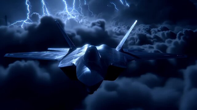 Travel trip journey. A digital artwork depicts a futuristic fighter jet soaring through a stormy sky. The jet is depicted in a side profile, showcasing its sleek design and sharp angles.