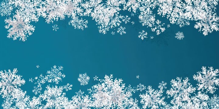 Snowflake border on turquoise background for winter holiday season design