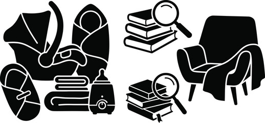 Fototapeta premium Postnatal care vector art baby essentials reading and relaxation for new mothers