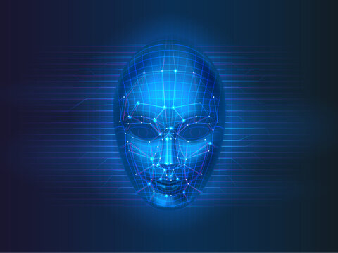 Futuristic digital human face with glowing neural network lines representing artificial intelligence and technology