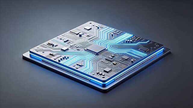 Circuit board with glowing blue lines