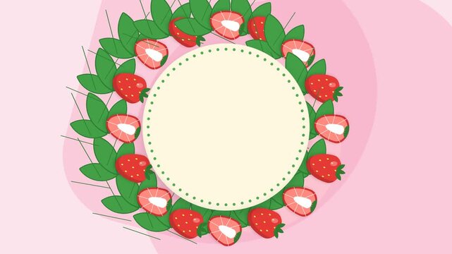 Animated Strawberry Fruit Wreath Frame with Blank Copy Space for Healthy Food Promotion and Summer Cafe Branding Illustration