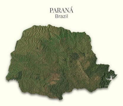 Parana Shaded Relief Map. Brazil. Hillshaded physical map. Terrain illustration of Parana. Elements of this image derrived from NASA imagery and SRTM dataset.