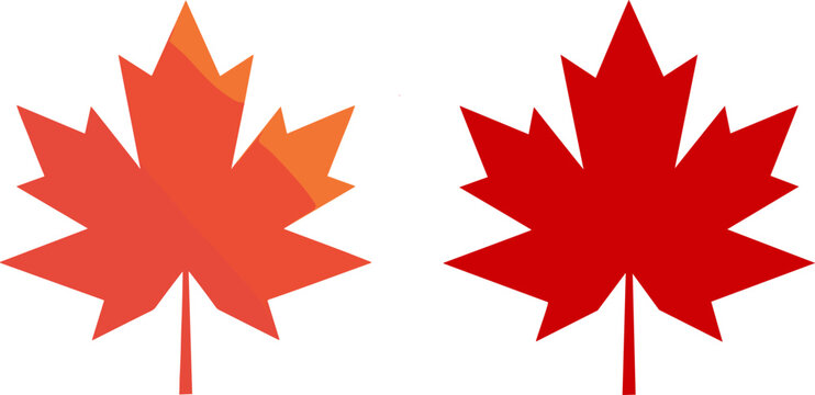 Red and orange maple leaf vector icon set, autumn foliage design elements, Canadian symbol isolated on white, fall season nature graphics, vibrant decorative maple leaves