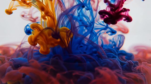 Abstract colorful watercolor background with flowing smoke-like waves, light blue and purple tones, and soft floral shapes forming a vibrant artistic pattern