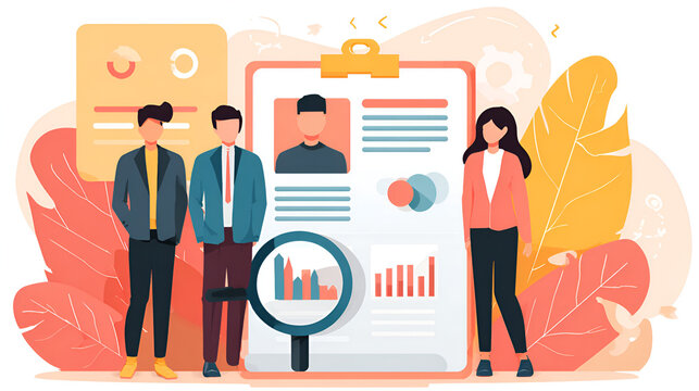 Digital recruitment and employee evaluation concept illustrating profile analysis, skills assessment, and data driven HR decision making. Suitable for hiring processes, talent management systems