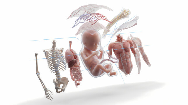 Human Anatomy Dissection Fetus Organs Skeleton Muscles and Skin Layers