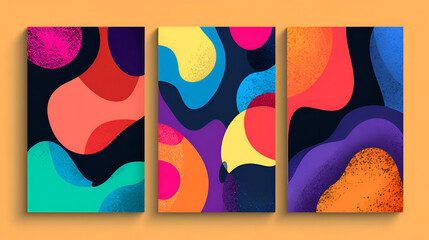 Fototapeta premium Modern poster designs featuring bold, organic shapes in vibrant colors. Each composition highlights a unique visual layout system, perfect for contemporary graphic projects. Stock Vector