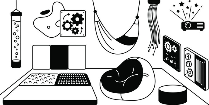 Sensory room autism vector illustration calming tools for special needs environments