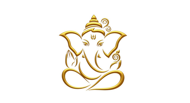 Golden Line Art Lord Ganesha Sculpture Icon.