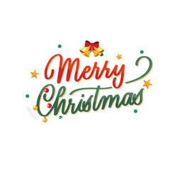 Fototapeta premium Merry Christmas typography design with festive bells and stars as a isolated vector graphic cutout