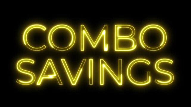 Glowing Yellow Neon Combo Savings Text on Black Background
