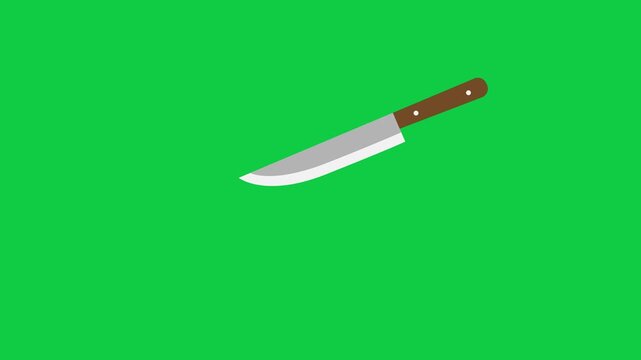 Knife animation with five different cutting style including the rock cut, the push cut, the pull cut, the chop, and the draw on a green screen background. 