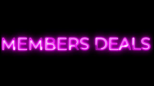 Pink Neon Members Deals Text Animation on Black Background