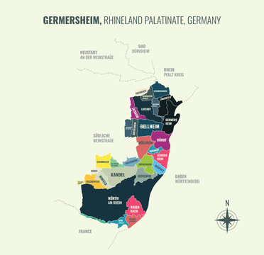 A map showing Germersheim RP Kreise into Gemeinden in a minimalist colorful style