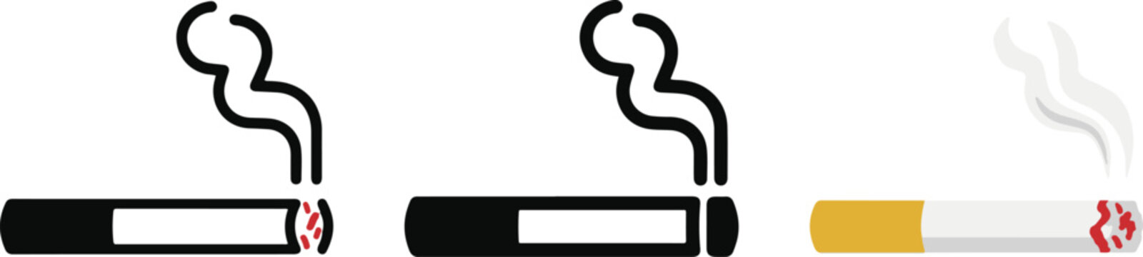 Cigarette smoking icon set outline solid and colored style collection for tobacco addiction health risk and no smoking awareness vector illustration
