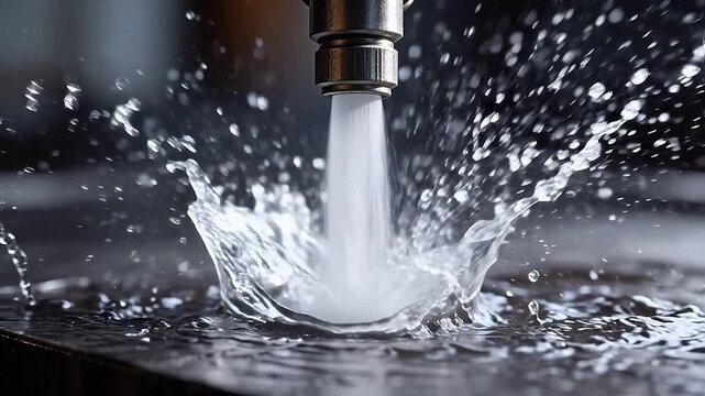 Water spray from faucet creating splash
