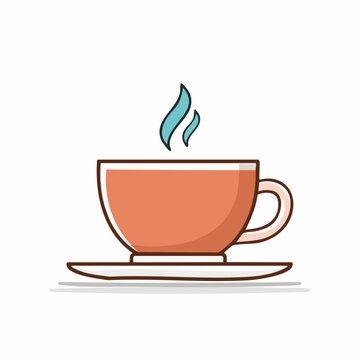 Illustration of a steaming cup of tea or coffee on a saucer
