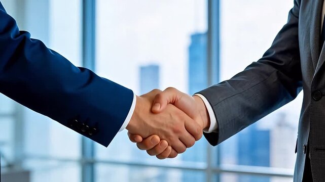 Two men in suits shaking hands
