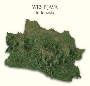 West Java, Indonesia Relief Map. Hillshaded physical map. Shaded Terrain illustration of West Java, Indonesia. Elements of this image derrived from NASA imagery and SRTM dataset.