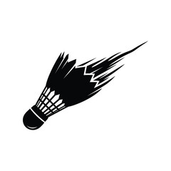 Obraz premium Powerful Badminton Shuttlecock Smash Icon - Stylized Black Birdie Vector with Motion Lines for Sports Branding