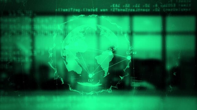 Digital visualization of a glowing globe with interconnected lines and data