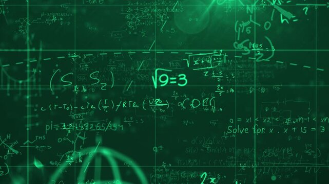 Digital visualization of complex scientific formulas and equations on a dark